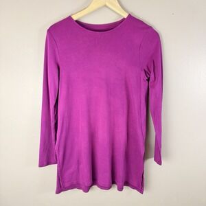 J Jill Perfect Pima Tunic Top Small Pink Long Sleeve Cottagecore Boho Side Slit